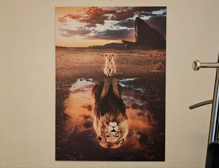 Metalen poster/schilderij Leeuw 'Mindset' 45x32cm, Huis en Inrichting, Woonaccessoires | Schilderijen, Tekeningen en Foto's, Nieuw