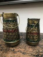 Indiase kandelaar metaal bloem windlicht cilinder India, Huis en Inrichting, Woonaccessoires | Kandelaars en Kaarsen, Verburgt Vintage