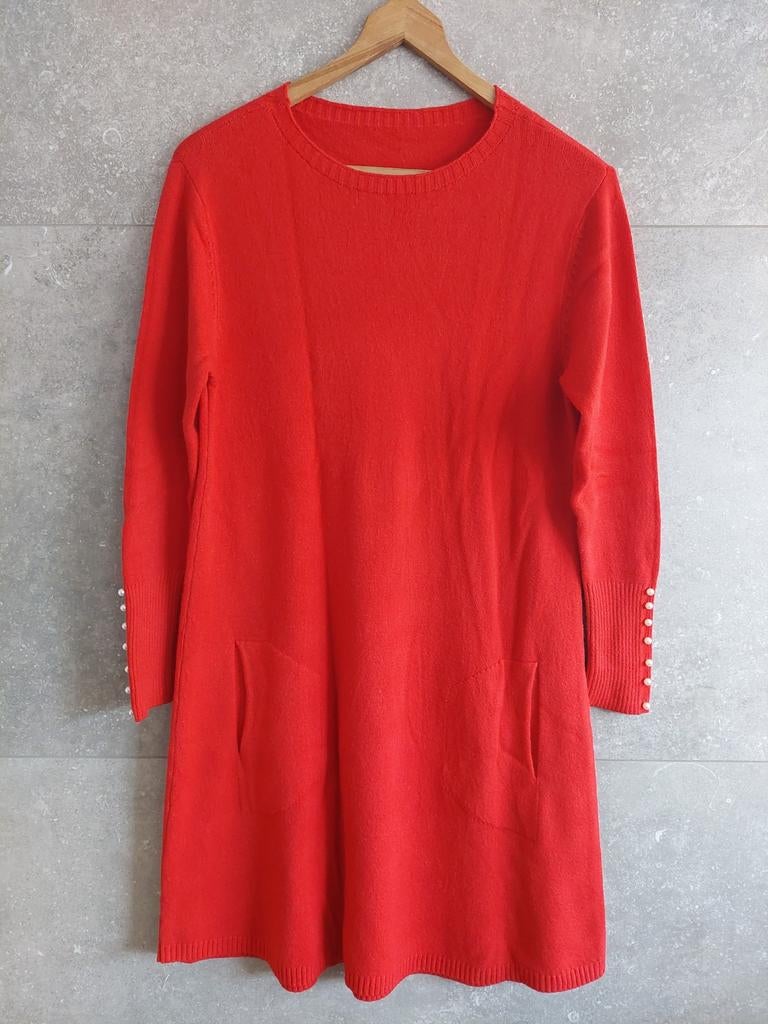 Rode trui jurk met parelknoopjes - maat M/L, Maat 38/40 (M), Nieuw, Ophalen of Verzenden, Onbekend