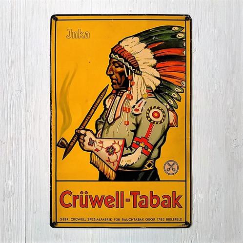 Reclamebord Jaren 50 CRÜWELL TABAK Inca Indiaan Vintage Blik, Verzamelen, Merken en Reclamevoorwerpen, Gebruikt, Reclamebord, Ophalen of Verzenden