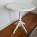 Brocante houten wijntafel, wit geschilderd, Huis en Inrichting, Tafels | Bijzettafels, Ophalen, Minder dan 55 cm, Rond, Zo goed als nieuw