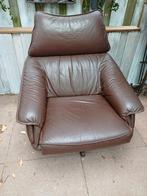 Bruine lederen relax fauteuil - draaibaar, Ophalen
