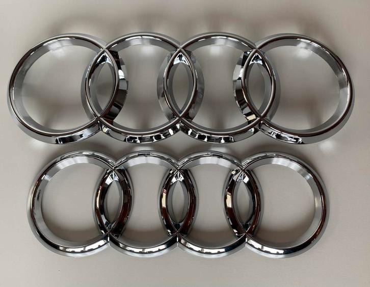 Audi Ringen embleem voorkant / achterkant zilver, Auto-onderdelen, Carrosserie en Plaatwerk, Spatbord, Audi, Voor, Nieuw, Ophalen of Verzenden