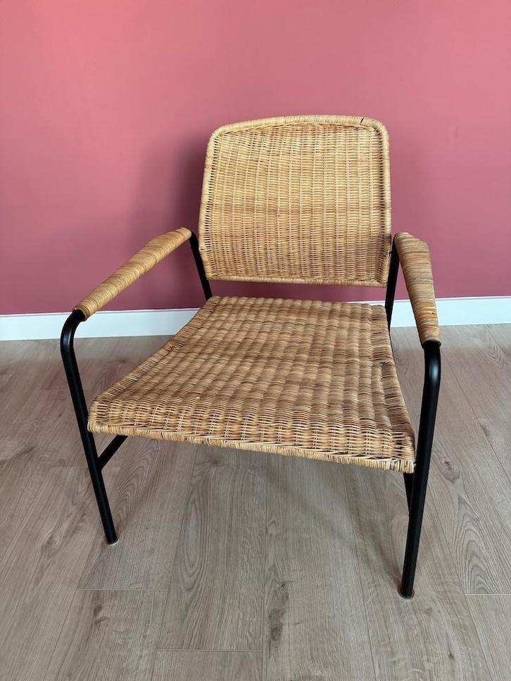 Fauteuil, Ulriksberg, rotan/antraciet, IKEA, Huis en Inrichting, Fauteuils, Gebruikt, Hout, Metaal, Riet of Rotan, 50 tot 75 cm