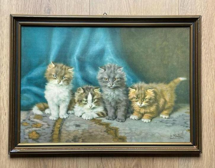 Prent kittens Daniel Merlin goudkleurige lijst, Antiek en Kunst, Kunst | Schilderijen | Abstract, Ophalen of Verzenden