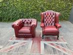 Orginele Engelse oxblood leren chesterfield 2 x fauteuils !!, Huis en Inrichting, Fauteuils, Ophalen, Gebruikt, Chesterfield, 75 tot 100 cm