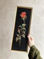 Vintage geborduurd schilderijtje rode roos, -, -, Ophalen of Verzenden, Zo goed als nieuw
