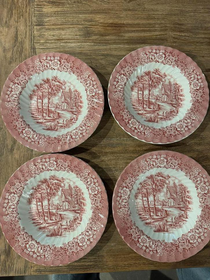 4 Memory Lane Soepborden - British Anchor Ironstone, Huis en Inrichting, Keuken | Servies, Zo goed als nieuw, Bord(en), Overige stijlen