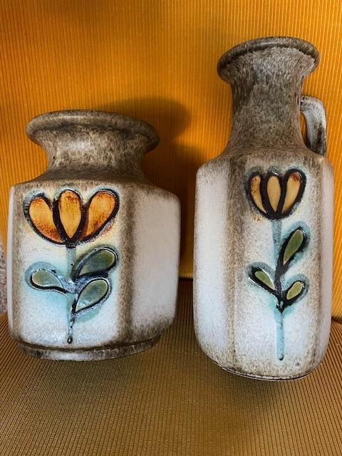 Twee vazen van Scheurich keramiek. Jaren 70, Huis en Inrichting, Woonaccessoires | Vazen, Zo goed als nieuw, Overige kleuren, Minder dan 50 cm