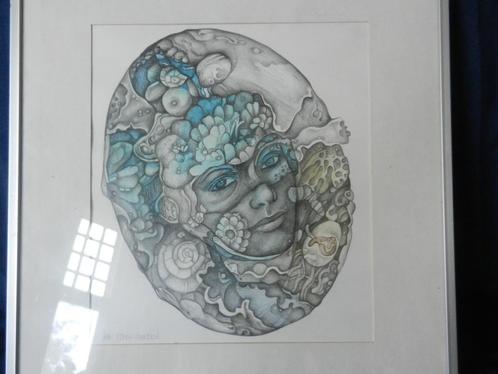 Aquarel Droomvrouw flower power portret door Ab Steenvoorden, Antiek en Kunst, Kunst | Schilderijen | Modern, Ophalen of Verzenden