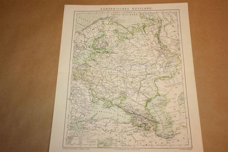 Antieke kaart - Europees Rusland - Circa 1885 !!, Boeken, Atlassen en Landkaarten, Gelezen, Landkaart, Nederland, 1800 tot 2000