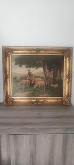 olie schilderij op doek van een herder met zijn schapen, Antiek en Kunst, Ophalen of Verzenden