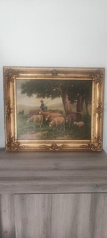 olie schilderij op doek van een herder met zijn schapen beschikbaar voor biedingen
