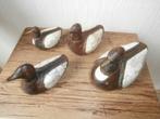 4 Antieke Houten Eenden Beelden met Parelmoer en Koper., Ophalen of Verzenden
