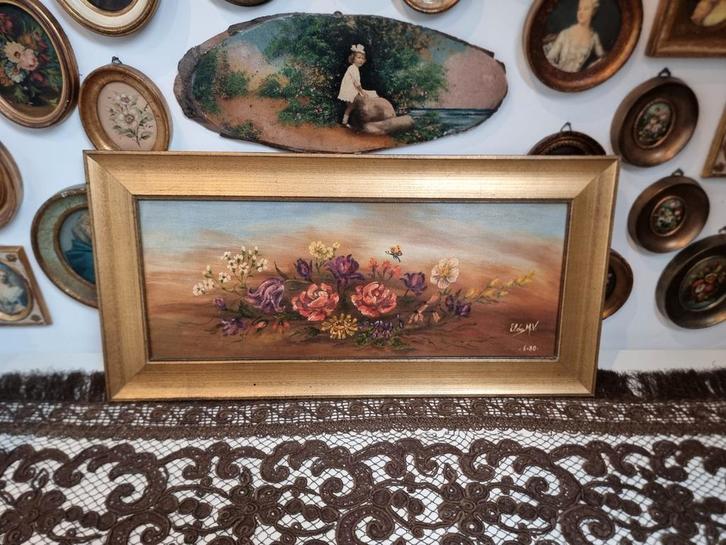 Oud olieverf olieverfschilderij schilderij stilleven D28, Antiek en Kunst, Curiosa en Brocante, Ophalen of Verzenden