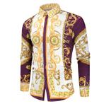 Heren barok overhemd 7 luxe gouden kamper shirt paars wit, Verzenden, Nieuw