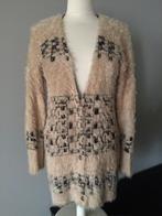 Fluffy vest crème zwart L vesten cardigan print harig luxe, Verzenden, Nieuw, Maat 42/44 (L), Beige