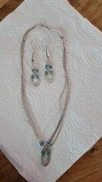Navajo liquid zilver turkoois ketting en oorbellen, Sieraden, Tassen en Uiterlijk, Verzenden, Zilver, Zilver, Met edelsteen