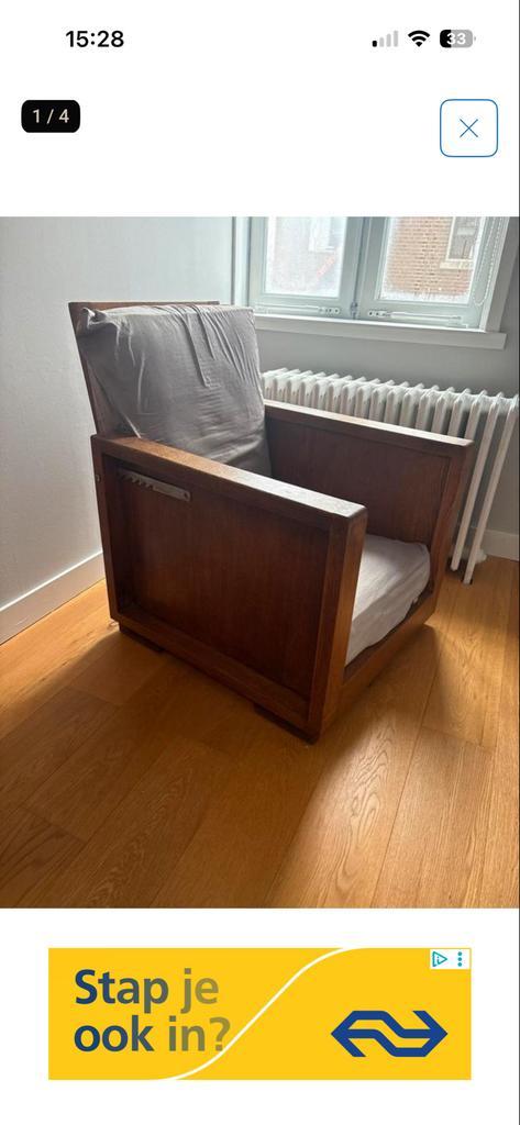 Art Deco Eiken Rookstoel met Verstelbare Rug, Huis en Inrichting, Fauteuils, Gebruikt, Hout, 50 tot 75 cm, 75 tot 100 cm, Ophalen