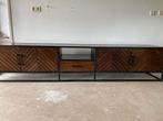 Tv kast Bruin Visgraat 250cm Mangohout, Ophalen, Zo goed als nieuw, 200 cm of meer, Minder dan 100 cm