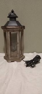 Mooie 6 kantige houten lantaarn met verlichting., Ophalen of Verzenden