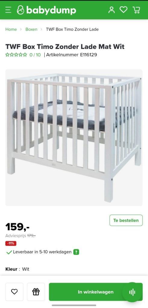 TWF Baby Box Timo zonder lade + ABZ Bruine Beer Boxmatras, Kinderen en Baby's, Boxen, Zo goed als nieuw, Rechthoekig, In hoogte verstelbaar