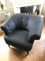 Stijlvolle grijze linnen fauteuil, Huis en Inrichting, Fauteuils, Ophalen, Gebruikt, Minder dan 75 cm, 75 tot 100 cm