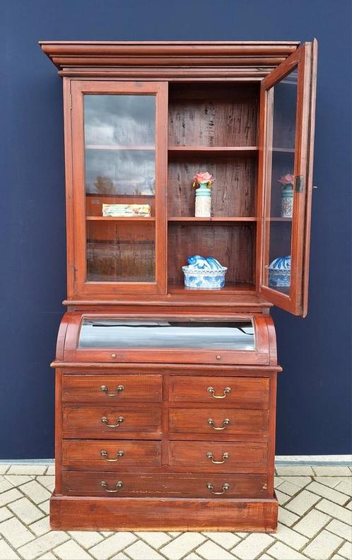 Vintage buffetkast, apothekers vitrine kast, grutters kast, Huis en Inrichting, Kasten | Buffetkasten, Gebruikt, 200 cm of meer