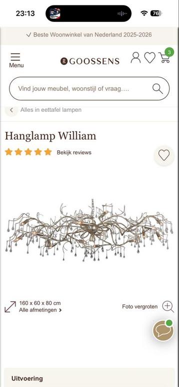 Goossens William Hanglamp - Zo Goed Als Nieuw! beschikbaar voor biedingen