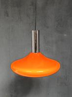 Vintage Glazen Oranje Hanglamp 1970's, Gebruikt, Mid Century Modern Design, Ophalen of Verzenden, Glas