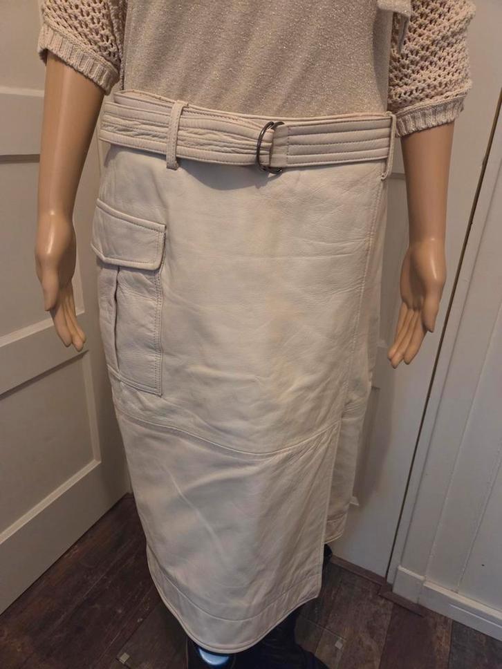 Goosecraft leer M maat L rok leder creme, Kleding | Dames, Rokken, Zo goed als nieuw, Maat 42/44 (L), Overige kleuren, Onder de knie