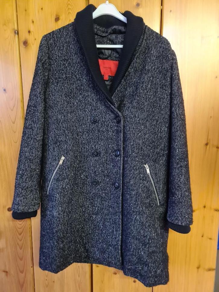 Leuke Mango dames herfst-winterjas, tweed, maat L (40), Kleding | Dames, Jassen | Winter, Gedragen, Maat 38/40 (M), Zwart, Ophalen of Verzenden