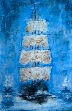 Oliepastel Schilderij: Zeilschip op Zee, Antiek en Kunst, Ophalen of Verzenden