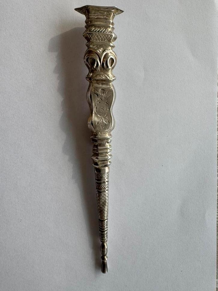 Antiek zilveren breipen houder of breischede, Antiek en Kunst, Antiek | Goud en Zilver, Zilver, Ophalen of Verzenden