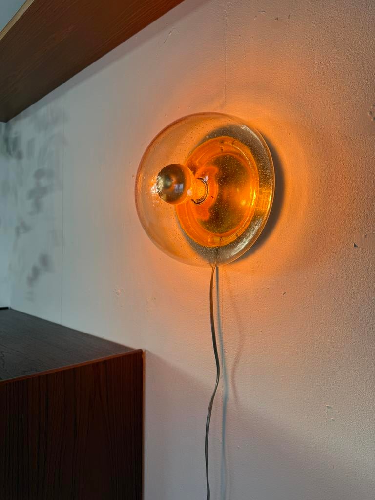 Vintage bubbleglass wand/plafondlamp, Glashutte Limburg ‘70, Huis en Inrichting, Lampen | Wandlampen, Ophalen of Verzenden, Zo goed als nieuw