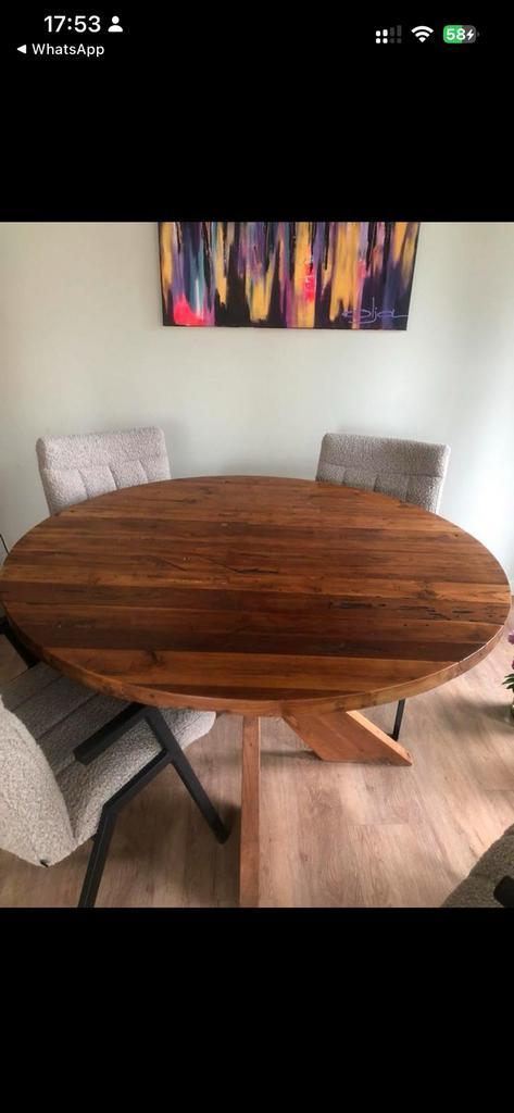 Mangotafel rond als nieuw, Huis en Inrichting, Tafels | Eettafels, Zo goed als nieuw, 100 tot 150 cm, 100 tot 150 cm, Vier personen