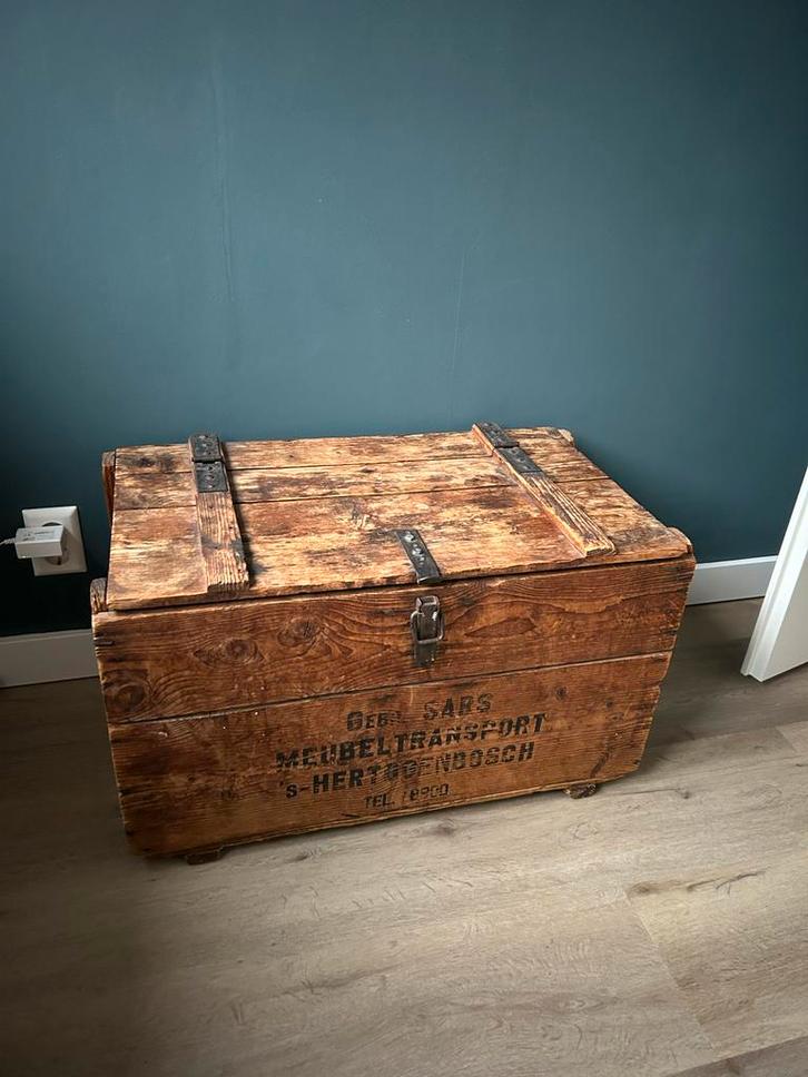 Vintage Houten Transportkist, Huis en Inrichting, Woonaccessoires | Kisten, Gebruikt, Minder dan 50 cm, 50 tot 100 cm, Overige houtsoorten