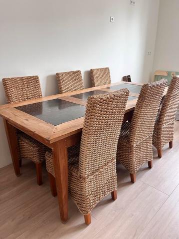 Eettafel met belgisch hardsteen (6pers.) incl. stoelen beschikbaar voor biedingen