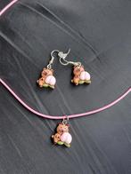 Sieradensetje kado meisje capibara ketting en oorbellen, Ophalen of Verzenden, Nieuw, Roze, Oorbellen