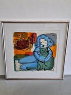 Michael Leu zeefdruk cat pop-art gesigneerd 99x99cm, Ophalen