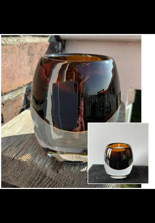 Glazen waxinelichtjes houder van donker bruin glas. Massief., Huis en Inrichting, Woonaccessoires | Kandelaars en Kaarsen, Minder dan 25 cm