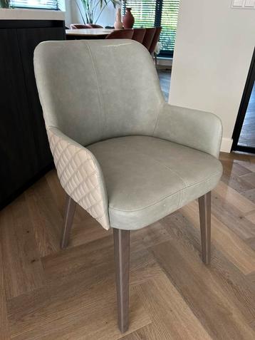 Champagne, grijsgroene eetkamerstoelen 6 stuks
