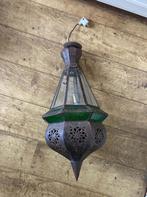 Prachtige glas in lood lamp met roestlook, Huis en Inrichting, Lampen | Plafondlampen, Glas, Gebruikt, Ophalen of Verzenden