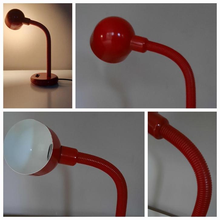 Vintage Hema bureau-/tafellamp, retro rood, jaren ’70/’80, Huis en Inrichting, Lampen | Tafellampen, Gebruikt, Minder dan 50 cm