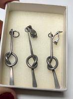 Mooie vintage zilvergrijs metaal knoopvorm oorbellen+hanger, Ophalen of Verzenden, Zo goed als nieuw