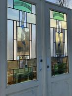 Set art deco openslaande glas in lood deuren 218x146cm., Ophalen