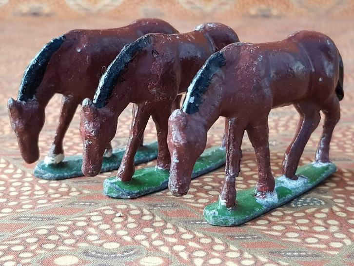 Drie paarden mooi oud antiek speelgoed uit Engeland van tin., Antiek en Kunst, Antiek | Speelgoed, Ophalen of Verzenden