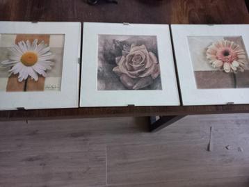 3 luik jaren 60/70 bloemen gesigneerd.20x20cm. beschikbaar voor biedingen