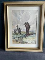 W. Jansen aquarel dode knotwilgen in de Dordtse Biesbosch., Antiek en Kunst, Kunst | Schilderijen | Klassiek, Ophalen of Verzenden