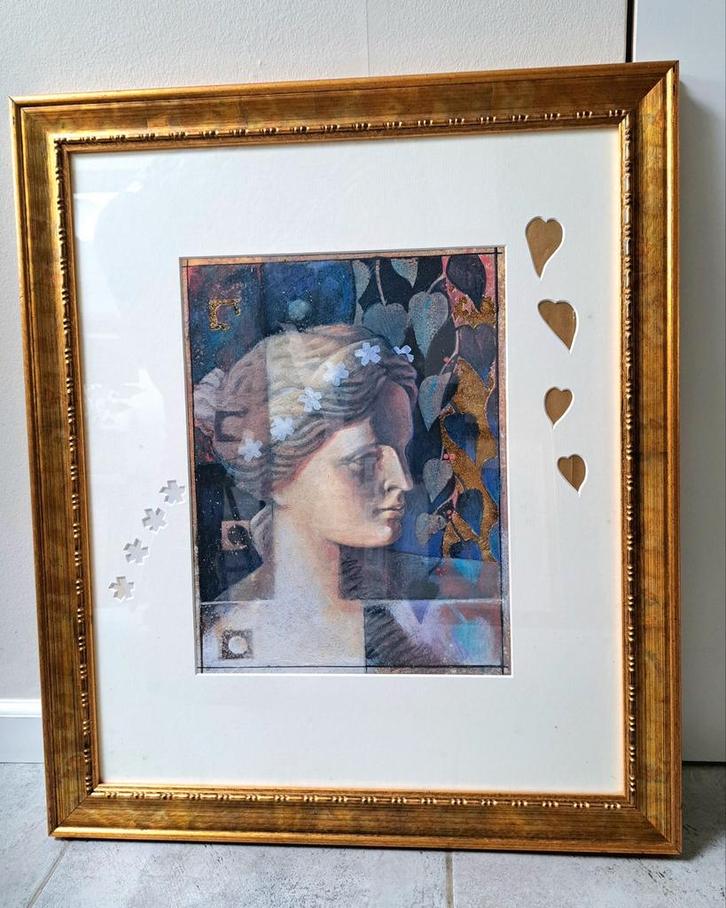 Gouden Fotolijst met Kunstwerk, Antiek en Kunst, Kunst | Schilderijen | Klassiek, Ophalen